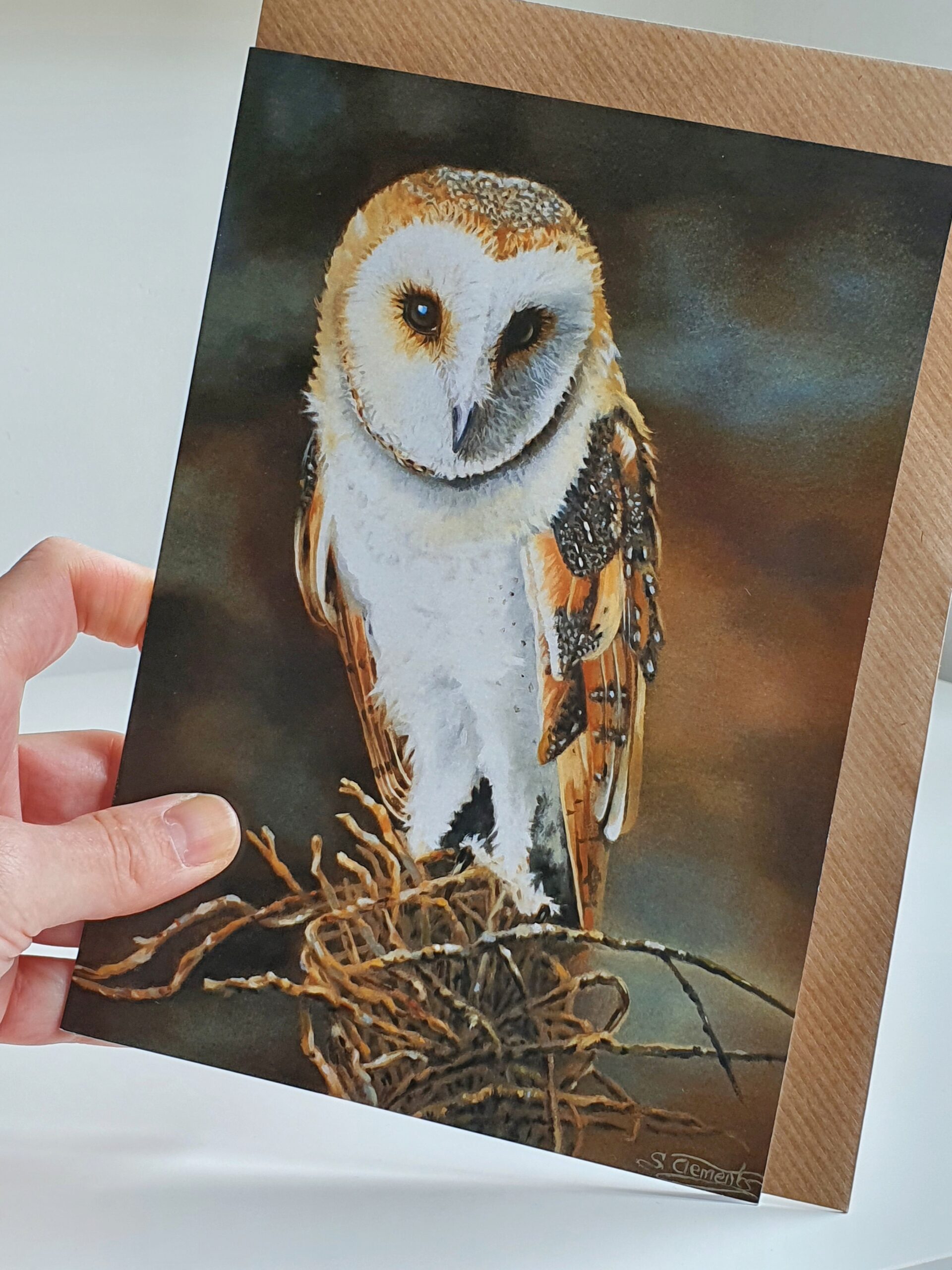 Barn Owl Blank Greeting Card - Picture from Original Painting - 15 x 21 cm