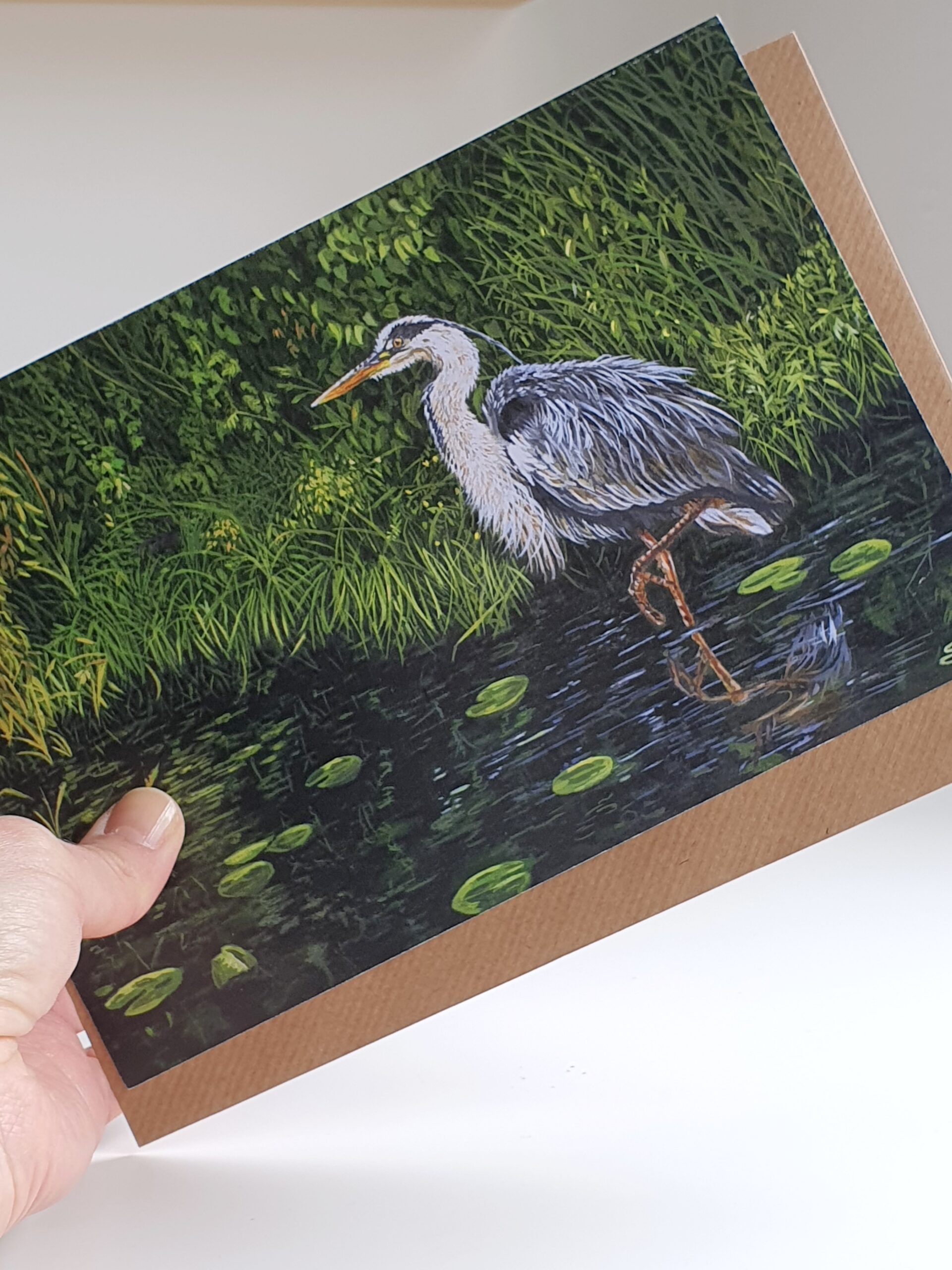 'Heron at Dusk' - Blank Greeting Card - Picture from Original Painting - 15 x 21 cm