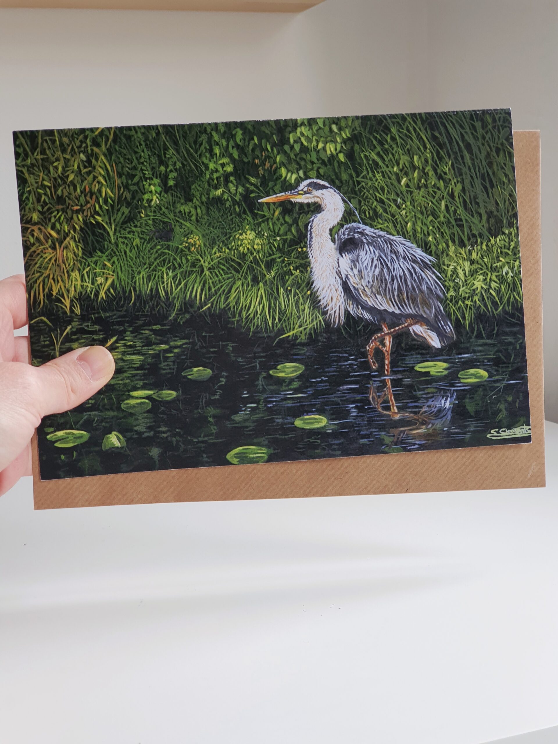 'Heron at Dusk' - Blank Greeting Card - Picture from Original Painting - 15 x 21 cm